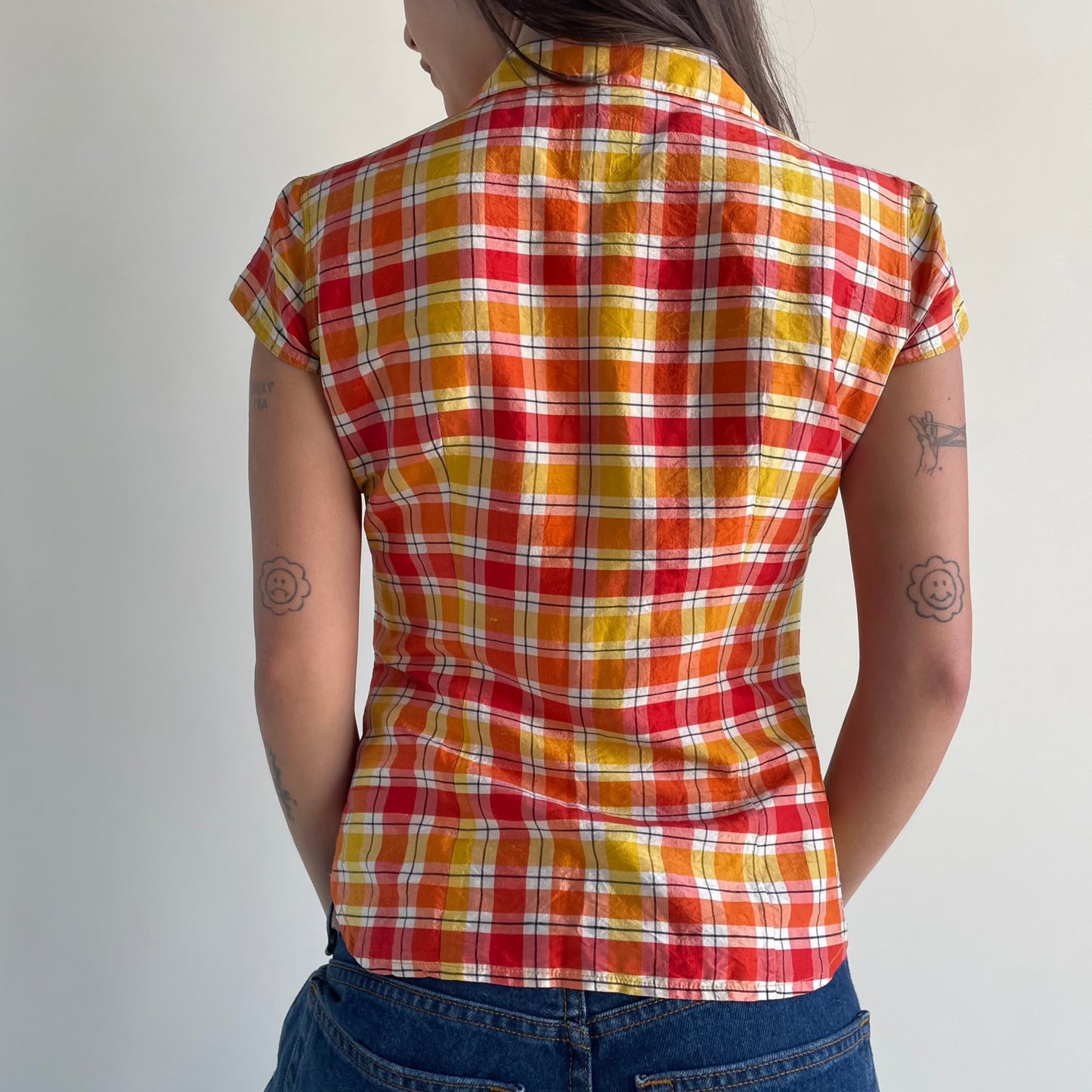 moschino plaid silk blouse