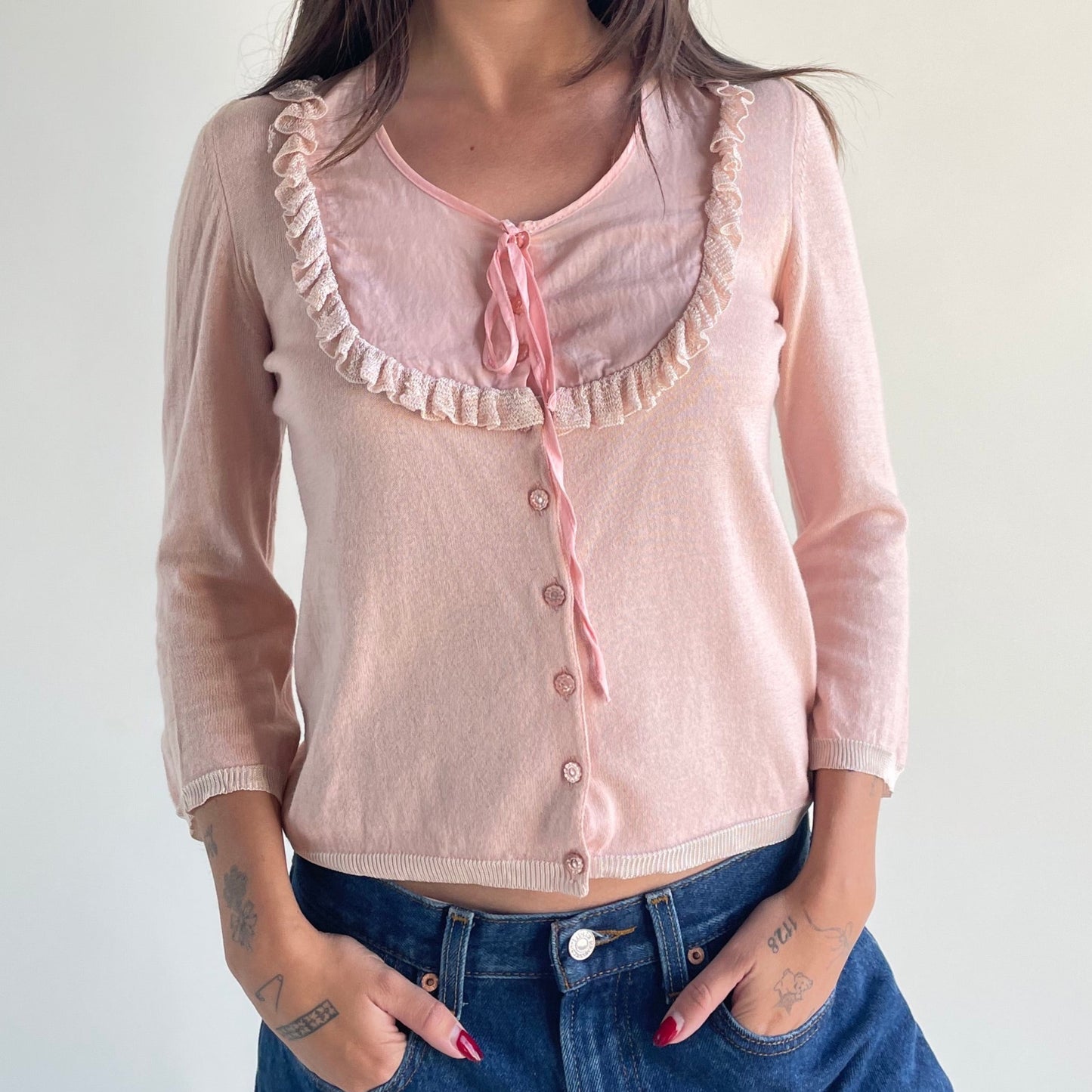 anna molinari pink cardigan