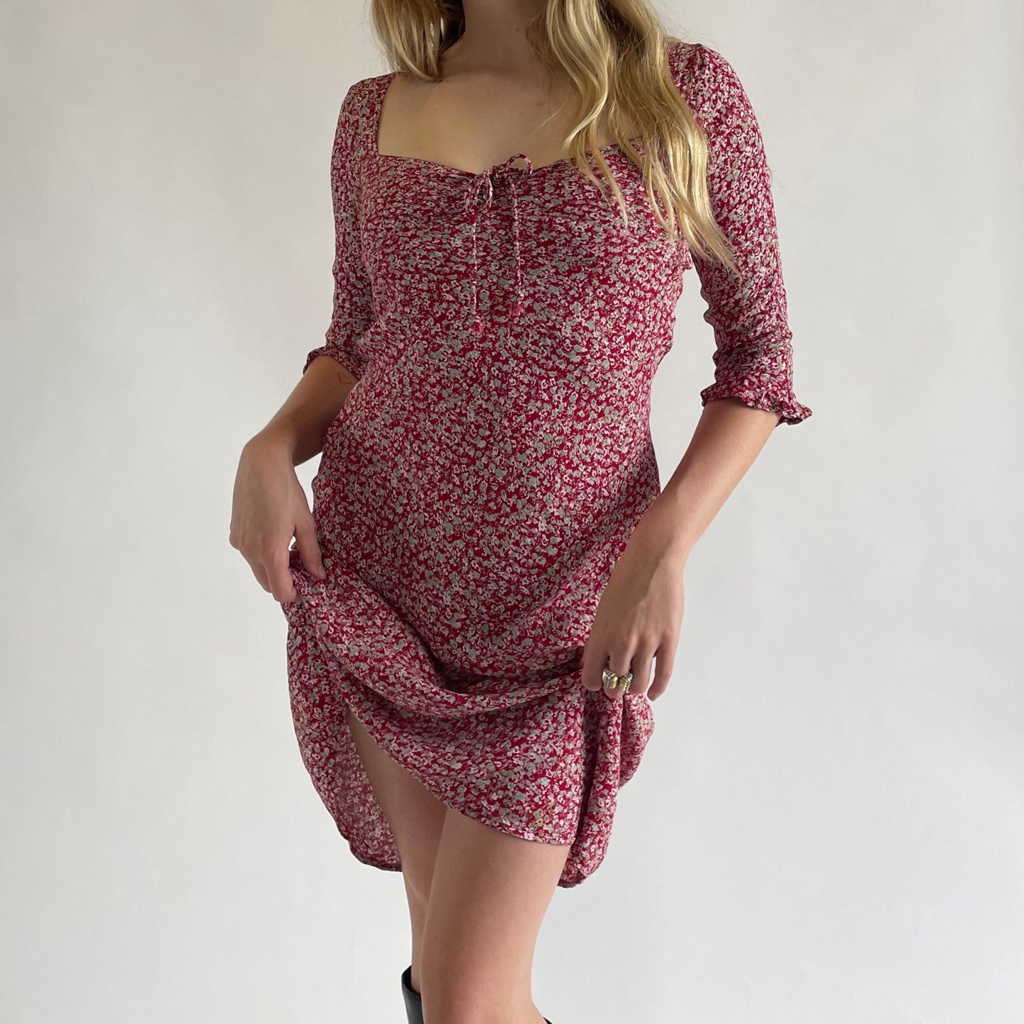 red floral dress