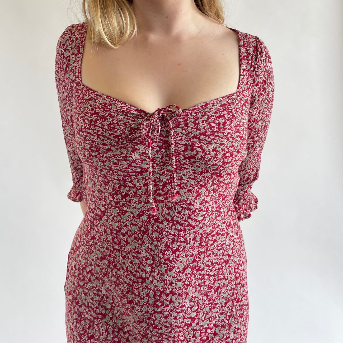red floral dress