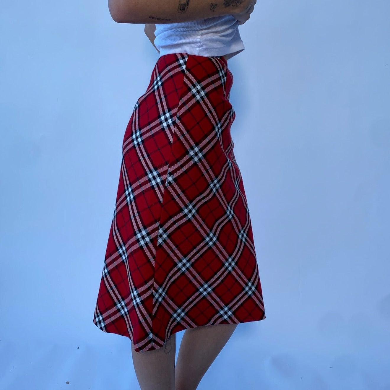 red plaid skirt