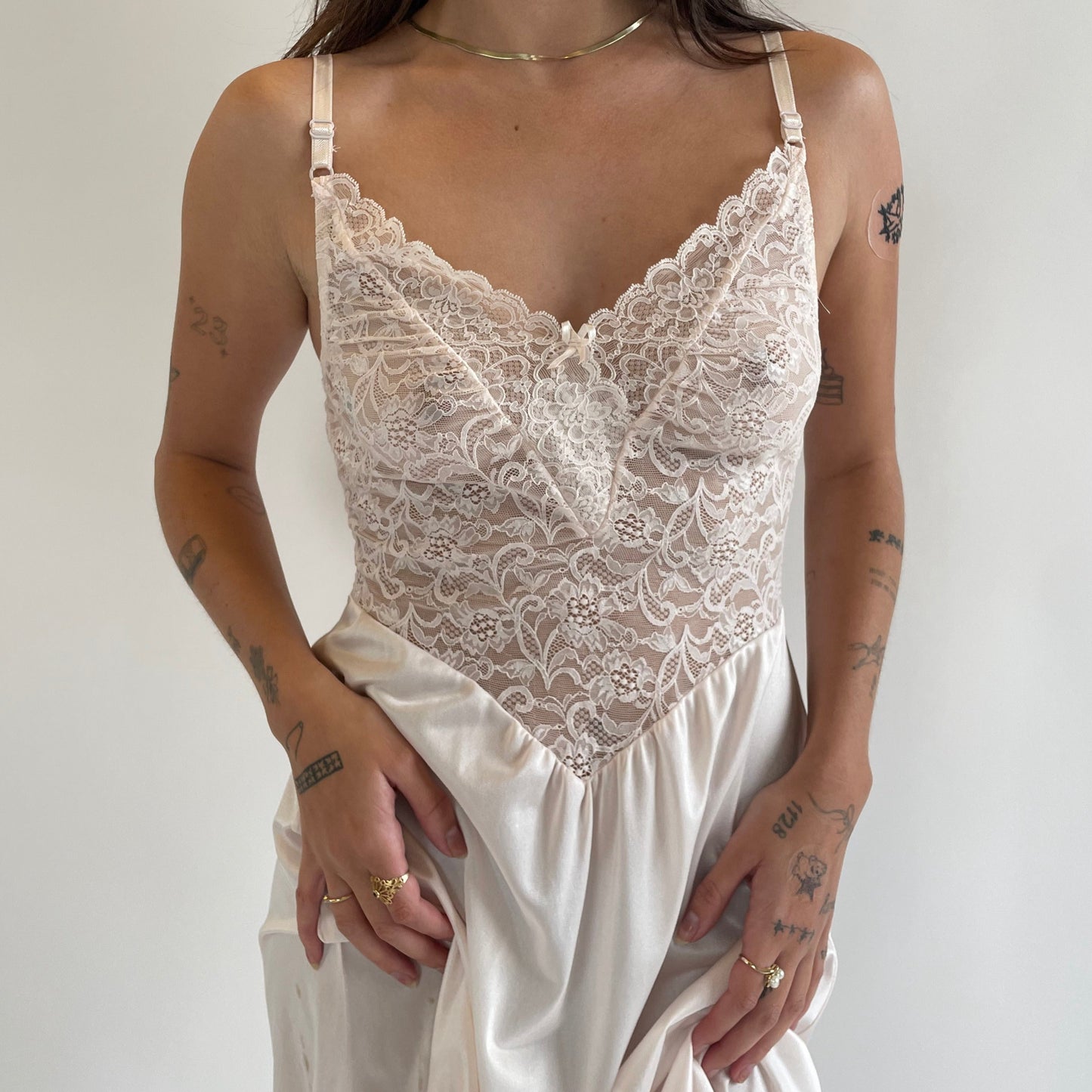 pink lace slip dress