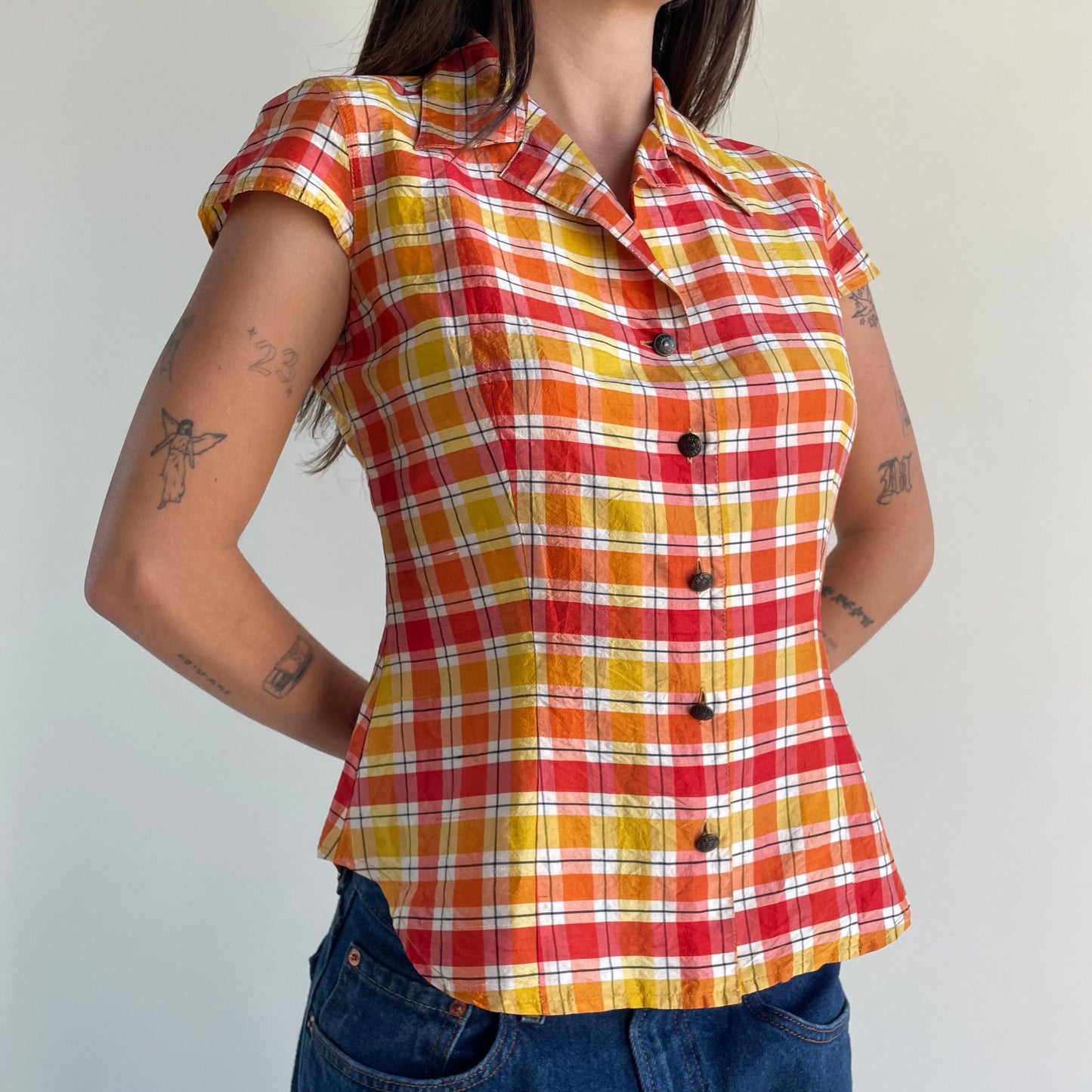 moschino plaid silk blouse