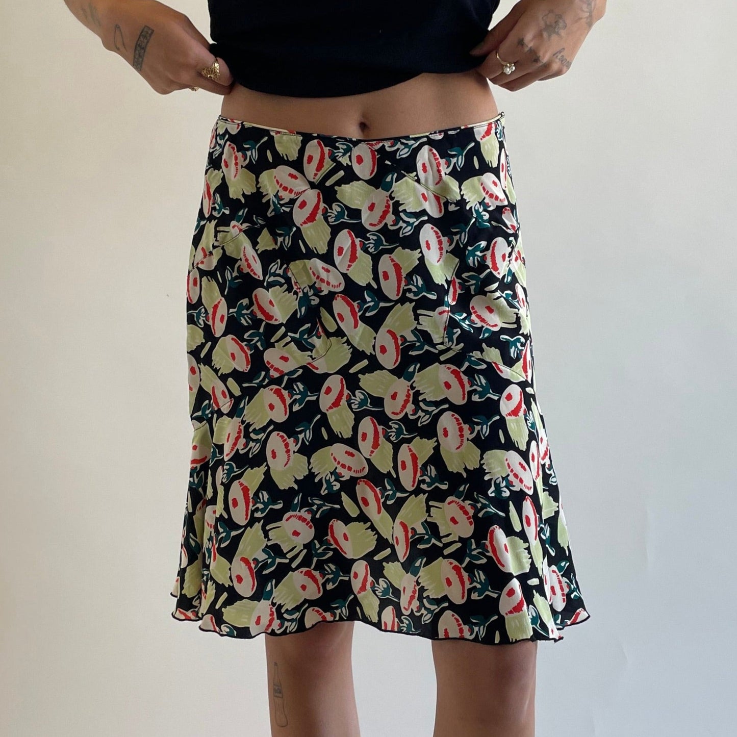 anna sui silk floral skirt