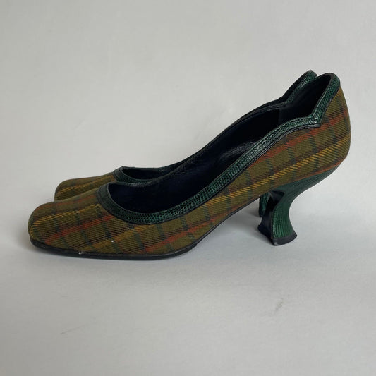 plaid wool prada heels