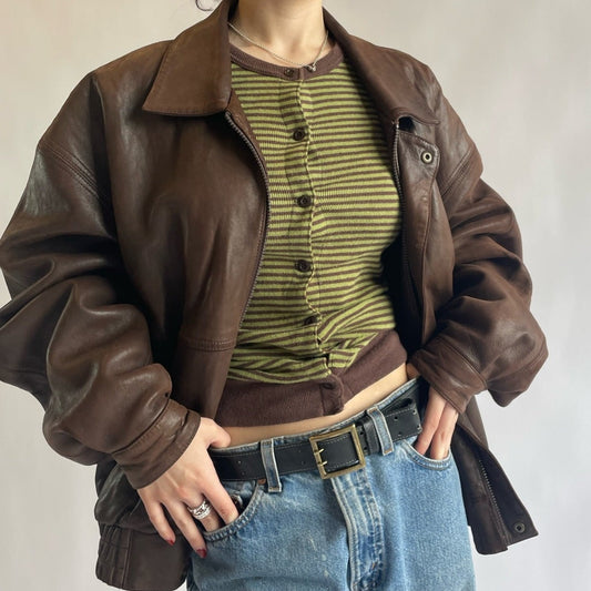 brown bomber jacket