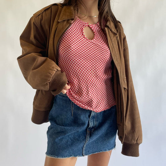 brown bomber jacket