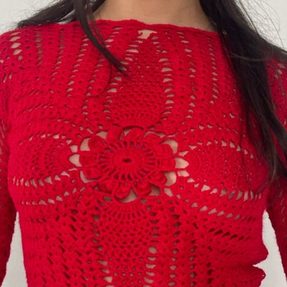 red crochet top