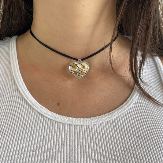silver heart choker